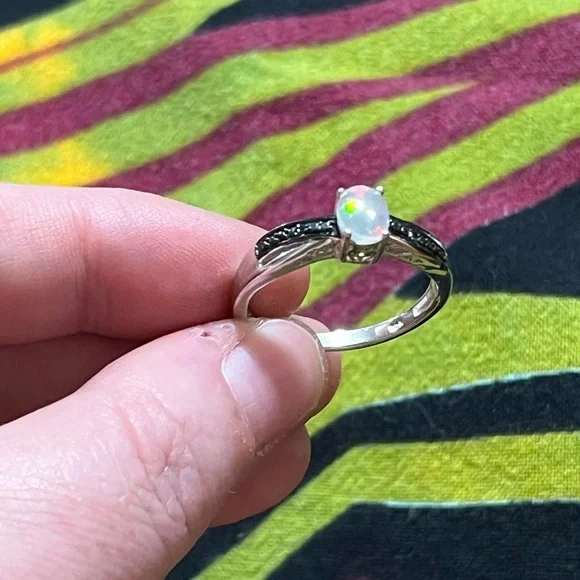 Chuck Clemency Ethiopian Opal Black Diamond Chip Sterling Silver 925 Size 9 3/4 - Picture 4 of 8